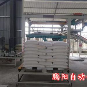 砂漿整條生產(chǎn)線只需要一個(gè)包裝工碼垛工作交給高位碼垛機(jī)